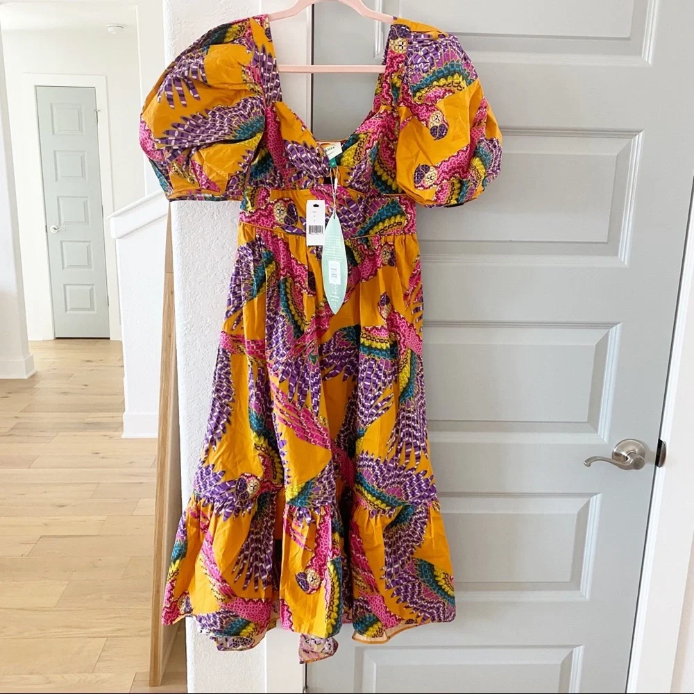 Farm Rio Dress NWT Beaded Macaws Bird Midi - Picture 3 of 5